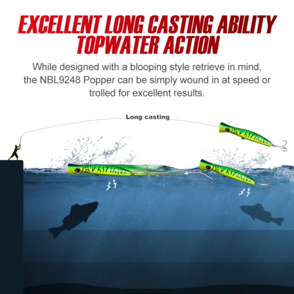 Noeby-Big Game Popper Fishing Lure, Artificial Hard Bait, Topwater Popper Wobbler, Saltwater GT Tuna Sea Fishing Lure 200mm 116g - Image 5