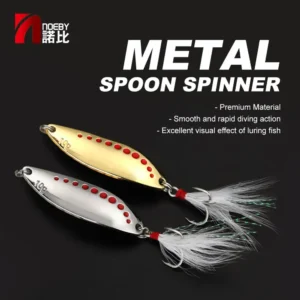 Noeby Metal Spinner Spoon Fishing Bait 10g 15g 20g Sliver Gold Casting Jig Hard Lure Feather Treble Hook for Pike Fishing Lure
