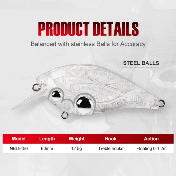 NOEBY Crankbait Fishing Lures 60mm 12.5g Sound Floating Wobblers Jerkbait Artificial Hard Bait for Bass Trout Carp Fishing Lure - Image 2