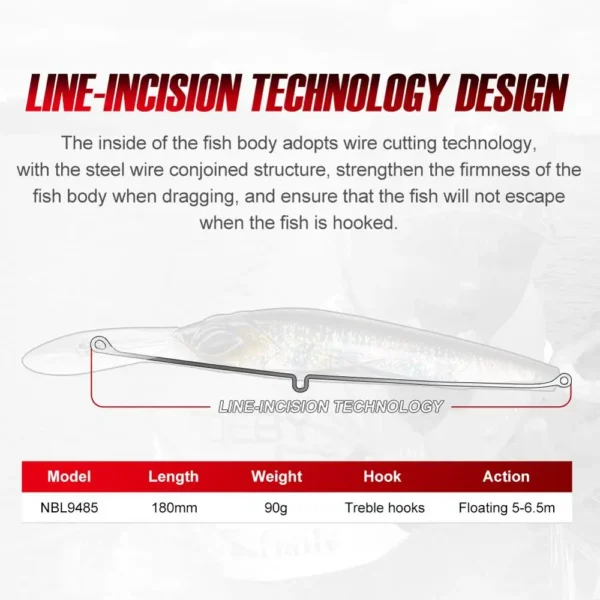Noeby Trolling Minnow Fishing Lure 18cm 90g Sinking Big Game Wobblers Artificial Hard Bait Salterwater GT Tuna Fishing Lures - Image 2