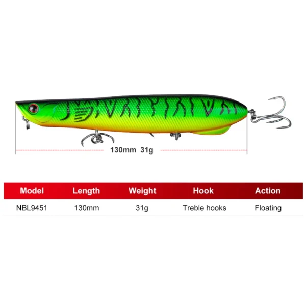 Noeby Fishing Lure Topwater Pencil Walker Popper 130mm 31g Wobblers Surface Pencil Artificial Hard Bait Saltwater Fishing Lures - Image 2