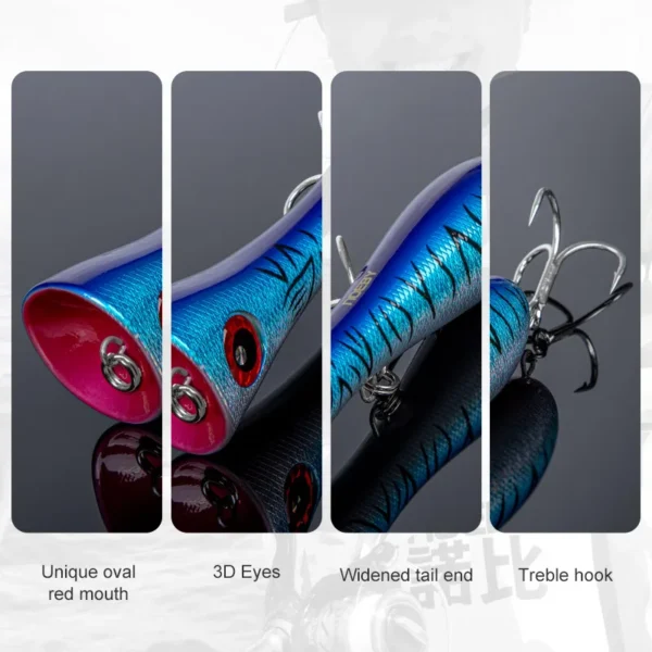 Noeby Big Game Popper Fishing Lure 205mm 133g Topwater Popper Artificial Hard Bait 4/5X Hooks for Heavy Sea GT Tuna Fishing Lure - Image 6