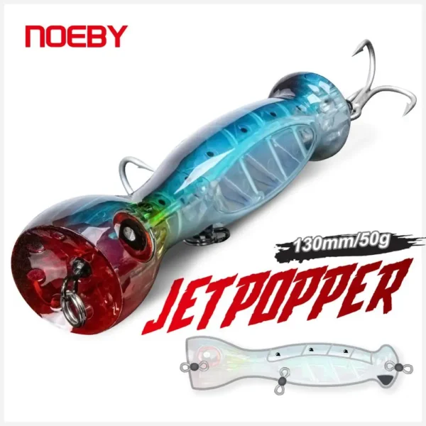 Noeby Jet Popper Fishing Lures 130mm 50g Topwater Poppers Artificial Hard Bait with Strength Hook for Sea GT Fishing Lure
