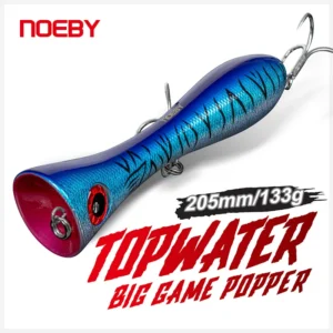 Noeby Big Game Popper Fishing Lure 205mm 133g Topwater Popper Artificial Hard Bait 4/5X Hooks for Heavy Sea GT Tuna Fishing Lure