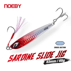 Noeby-Sardine Slide Metal Jig, Slow Jigging, Superb Jumping Spoon, Sharp Hook, Artificial Hard Bait, Saltwater Fishing Lure, 60g